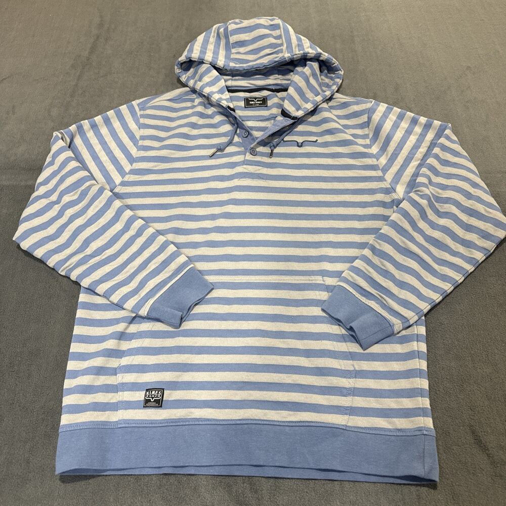 Kimes Ranch Sweater Men XL Blue Striped Hoodie Pullover Long Sleeve Athleisure